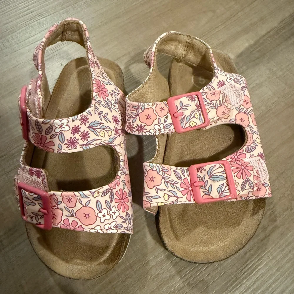Cat & Jack Toddler Reagan Glitter Footbed Sandals Pink Floral 5T